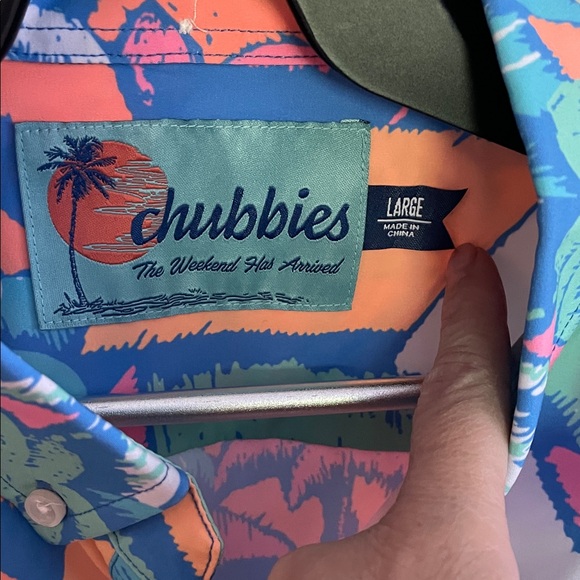 Chubbies Men's Vibrant Geometric Palm Shirt - Blue, Pink, Orange - Picture 2 of 8
